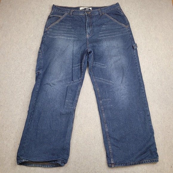 Urban Up Pipeline Jeans Mens 36x30 Flannel Lined Wide Leg‎ Dark Wash Denim - Picture 1 of 10